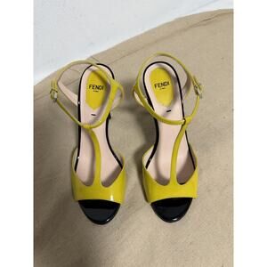 Fendi Shoes Womens Size 37 Yellow Patent Strappy High Heel Sandals Italy